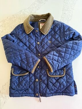 Mini Boden Navy Quilted Jacket with Tan Corduroy Trim size 7-8